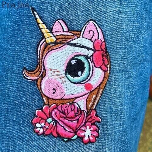 Prajna Unicorn Embroidered Patches For Clothing Baby T Shirt Cartoon Patch Iron On Small Animals Badge Jeans Applique Sticker
