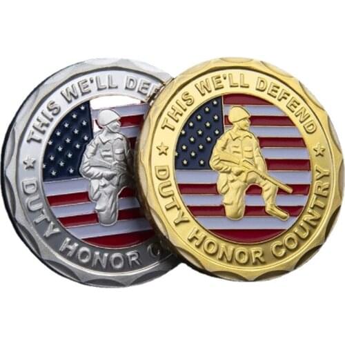 DUTY HONOR COUNTRY US Soldier Double-sided Paint Three-dimensional Metal Medallion Gold Silver Color Paint Challenge Coin