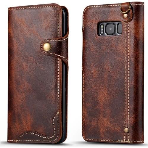 Retro Vintage Genuine Cowhide Leather Wallet Case Flip Cover With Money Pocket Card Holders For Samsung Galaxy S8 / S8Plus S8