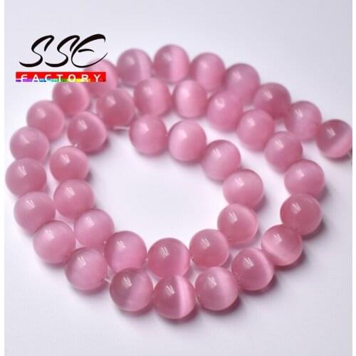 Pink Cat Eye Beads Hight Quality Smooth Round Loose Beads For Jewelry Making Opal Stone DIY Bracelets 15" Strand 4 6 8 10 12mm