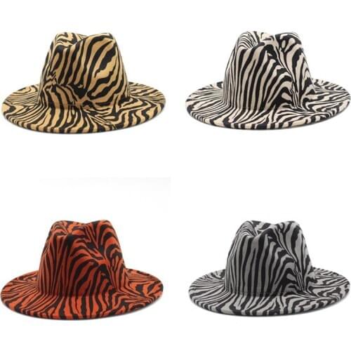 Men Fedora hats women Cowboy Leopard woolen jazz hats British style hat Fashion hat autumn winter big along Multicolor hat