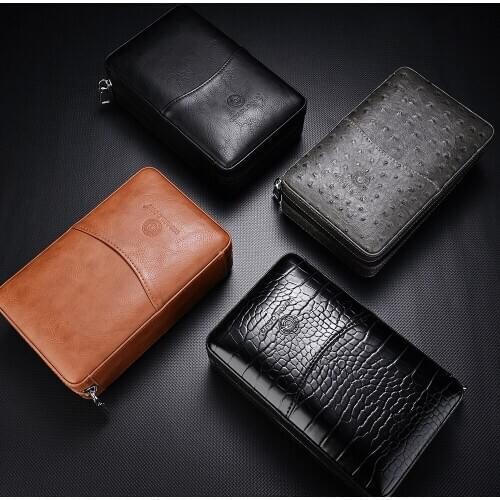 CIGARLOONG Cigar Humidor Storage 4 Cigar Case Multi-Function Travel Portable Leather Cigar Box (Without lighter cutter)
