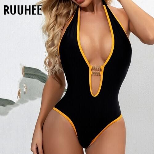 RUUHEE One Piece Swimsuit Women Deep V-Neck Push Up Padded Bathing Suits Bikini Hot Summer Beach Swimwear Female Biquinis