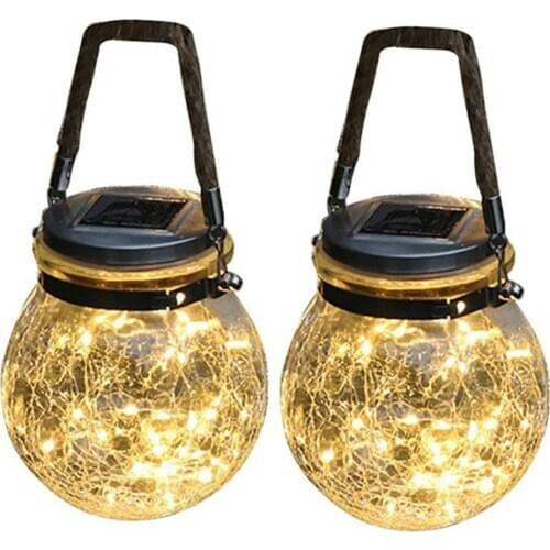 LED Solar Jar Hanging Light Glass Rope Hanging Lamp Watrproof Outdoor Led Fairy Lihgt for Patio Garden Lanterns Wedding Table