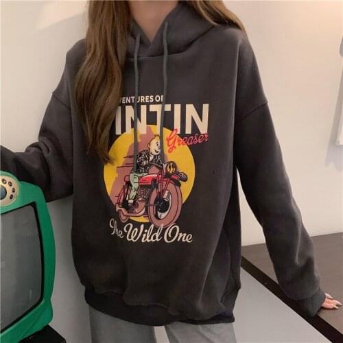 Vintage Letter Pattern Printing Oversized Hoodies Women Loose Casual Girls Korean Fashion Plus Size Streetwear Coat Winter Warm