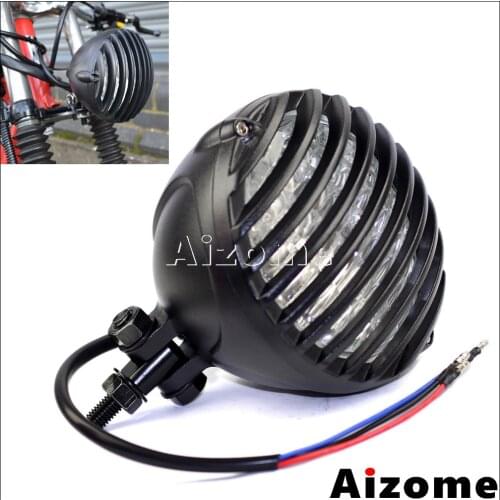 Universal Motorcycle Scalloped Headlight Black Finned Grill Headlamp For Harley XS650 CB750 TRI Cafe Racer Bobber Chopper