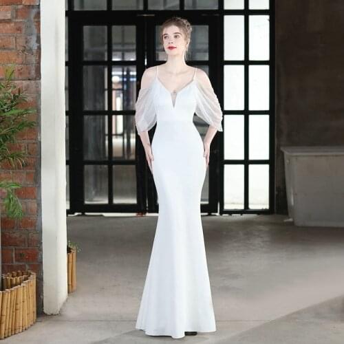 YIDINGZS Elegant Beads White Evening Dress Womens Strap Dress Long Party Maxi Dress YD18667