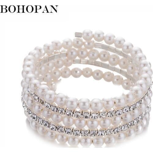 Luxury Bracelet Women Multilayer Metal Crystal Bracelets Bangle Fashion Wedding Jewelry Accessories Adjustable Size Party Bijoux
