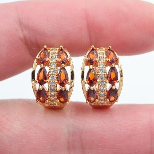Gold Color Women Luxury Red Teardrop Cubic Zirconia CZ Huggie Hoop Earrings Jewelry