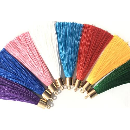 10Pcs 6cm Small Silk Tassel Earrings pendant Charms Crafts Gold Metal Cap Tassels Brush For DIY Jewelry Making Accessories