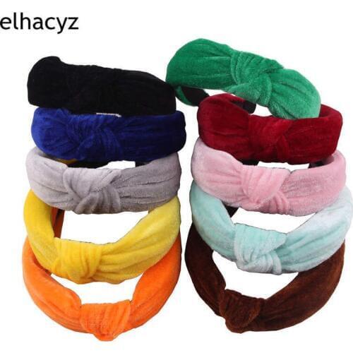 10pcs/lot New Velvet Solid Soft Knotted Flamingo Headband Hairband for Women Lady Bow Hair Hoop Hair Accessories Headwear