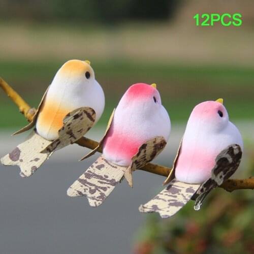 12pcs/set Simulation Birds Models with Clip Artificial Foam Animal Branches Decor Outdoor Yard Home Garden Ornament Decoration