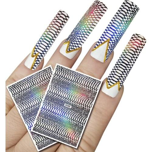 3D snake wave lines sticker for nail art decoration green blue yellow orange rose ultra thin foils Hollow nail paste XF016