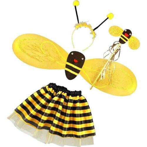 4Pc Bumble Bee Honey Girls Kids Fairy Halloween Fancy Dress Up Party Costume Play Princess Children Girls Dess Set Clothes