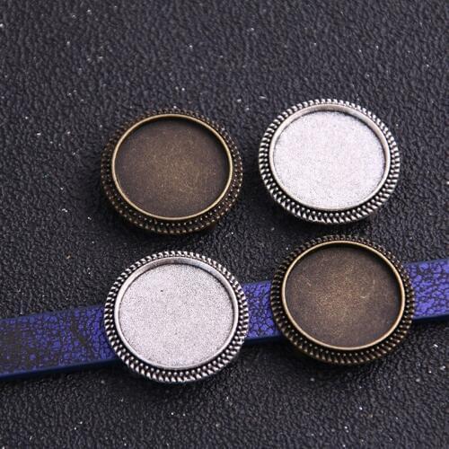 8pcs Leather Slider Beads Two Color Blank 18mm Cabochon Setting Diy Bracelets Making Supplies Hole 10x2.5mm