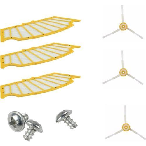 9 pcs/lot including 3x 3-armed Side Brush +3x Filter +3x screw for iRobot Roomba 500 Series Vacuum Cleaner 520 530 540 550 560