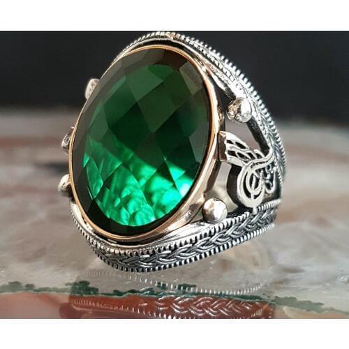 925 sterling Silver Zircon Stone Tuğralı Male Ring 4