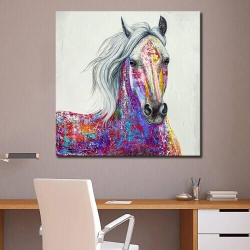 Painted Abstract Colorful Horse Head Oil Painting On Canvas Wall Art Frameless Picture Decoration For Live Room Home Decor