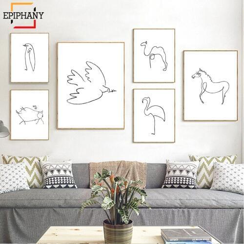 Abstract Animals Line Drawing Canvas Painting Modern Minimalist Home Decor Anime Poster Nordic Wall Pictures for Living Room