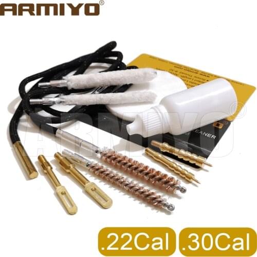 Armiyo .22Cal 5.56mm m4 .30Cal 7.62mm AK Barrel Gun Bore Brush Cleaning Kit Brass Spear Carbon & Patch Puller 20ml Oil Bottle