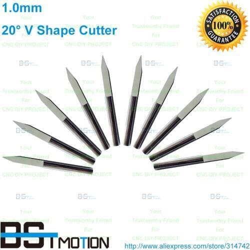 Free shipping 3.175mm Dia. 20 Degree 1mm V Shape Flat Bottom Carbide PCB Engraving 1.00mm CNC Router Tool Cutting Bit