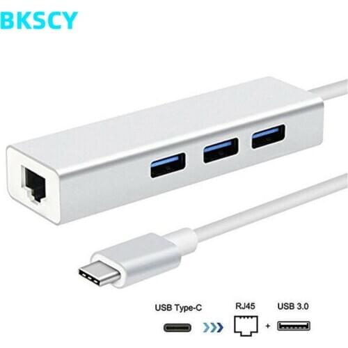 BKSCY Type C Hub To Ethernet Rj45 Lan Adapter 3 Port Type C Hub 1000Mbps Gigabit Ethernet USB3.0 Network Card for MacBook