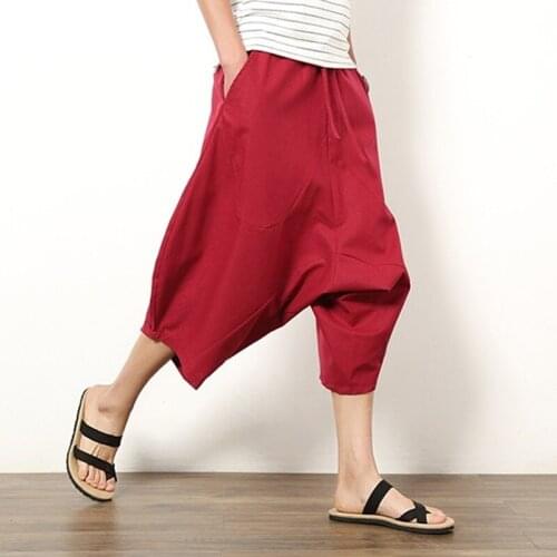 Men Harajuku Harem Pants 2021 Summer Cotton Linen Joggers Pants Streetwear Male Vintage Chinese Style Sweatpants Fashion K3439