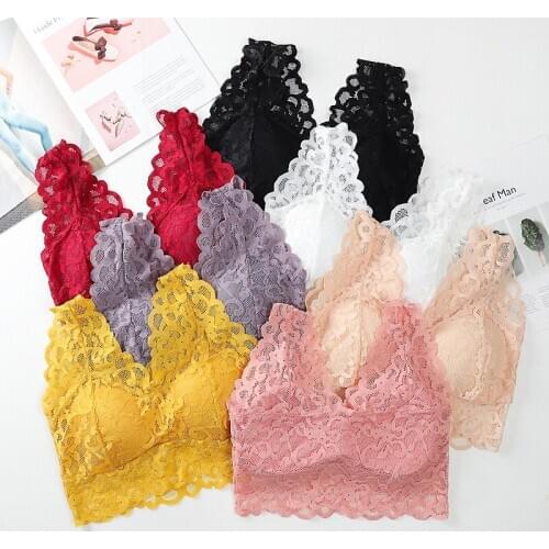 Linbaiway Sporty Push-up Bra for Women Lace Solid Crops Top Sexy Seamless Bralette Wire Free Brassiere Women Lingerie Underwear