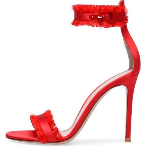 Carpaton 2018 Summer Fashion And Mature ladies red sardin cloth tassel peep toe super high heel sandals banquet shoes