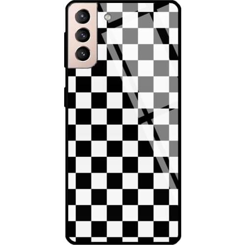 Checkered Check Grid Squares Tempered Glass Cover For Samsung Galaxy S21 Ultra S20 FE S8 S9 S10 Plus Note 10 20 Case
