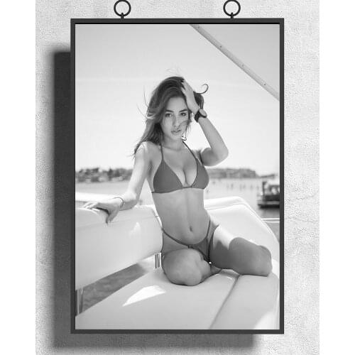 R0344 Black and White Seaside Yacht Sexy Beautiful Girl Model Wall Sticker Silk Poster Art Home Decoration