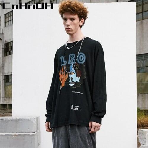 CnHnOH New Arrival Oversize Plus Velvet Retro Cartoon Thick Loose Shoulder Round Neck Men Hoodies 9818