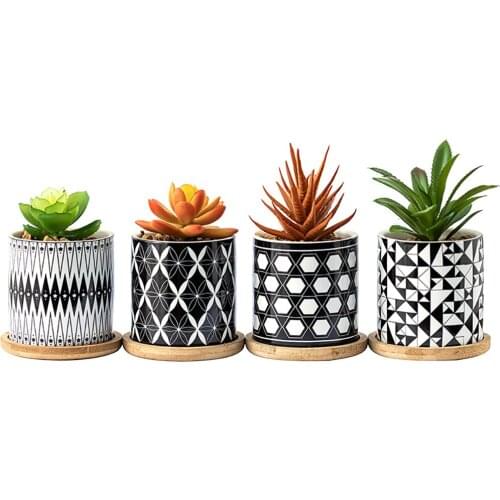 Geometric Pattern Flower Pot with Hole Home Decoration Furnishings Succulent Flowerpot With Tray Desktop Bonsai Decoration Pot