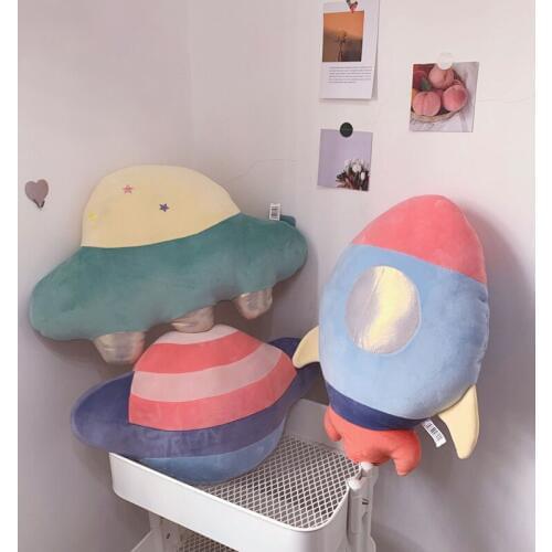 INS Space Series Rocket Spaceship Star Planet Plush Toys Kids Room Decoration Soft Pillow Back Cushion Boy Girl Birthday Gifts