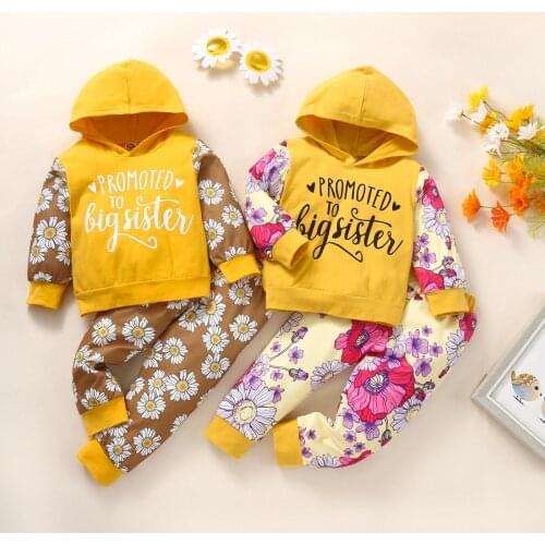 Baby Girls Hoodies Clothes Toddler Infant Baby Girls Boys Letter Hooded Sweatshirt Floral Pants Outfits Set Conjuntos De Menina