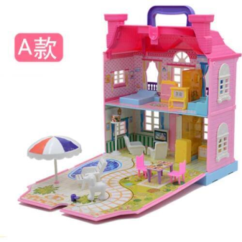 Kids Villa House Dollhouses Toys Happy Family Theme Princess Room Toy Suit Furniture Kits Girl Child Doll Gift Unisex Plastic