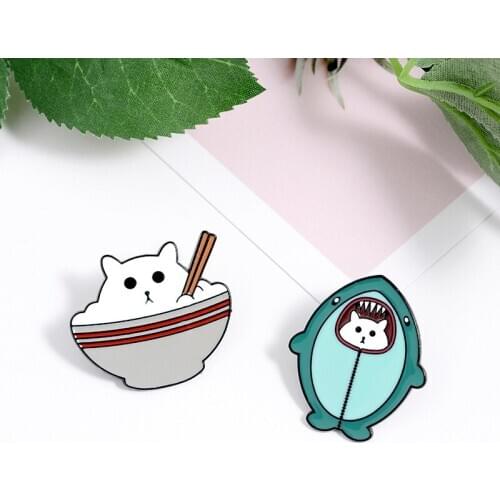 European and American Fashion Creative Cute Cartoon Shark Kitten Enamel Brooch Ins Tide Personality Wild Backpack Shirt Badge