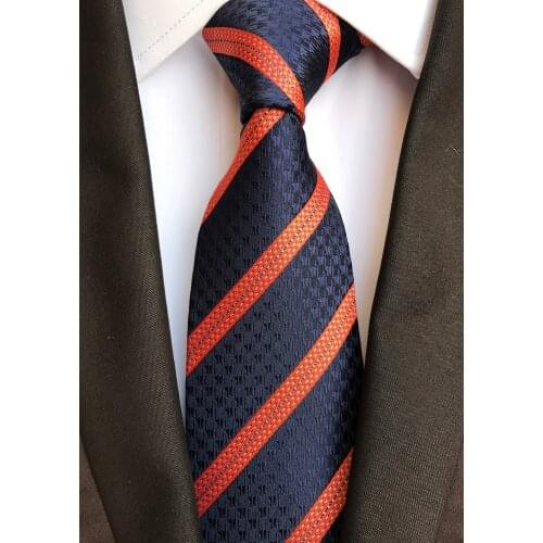8CM Fashion Men Woven Tie Stylish Striped Necktie Cravate Dark Blue with Orange Stripes