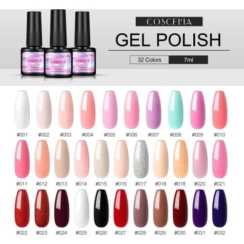Gel Nail Polish Manicure for Nails Semi Permanent 32 Colors Soak Off Red Varnish Nail Gel Lacquers Need UV LED Base Top Coat