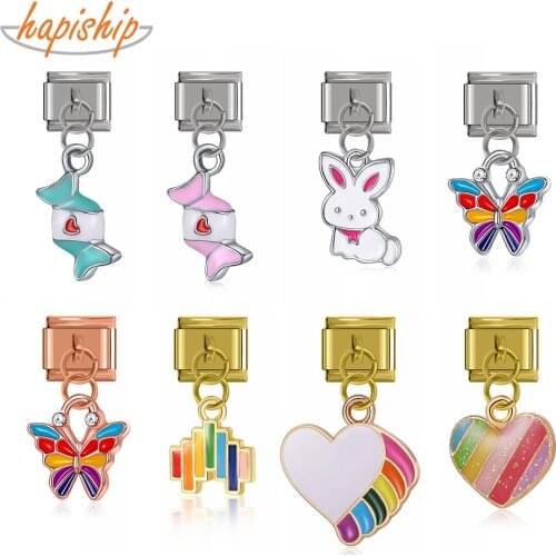 Hapiship Original Daisy Gold Heart Butterfly Candy Rabbit Italian Charm Fit 9mm Bracelet Stainless Steel Jewelry Making DJTop40