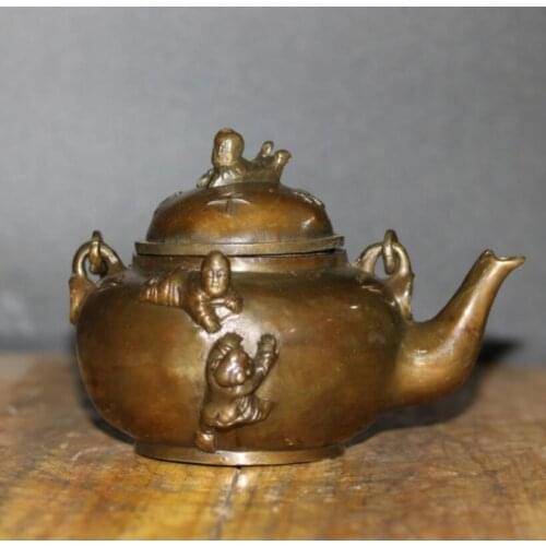 China brass archaize five child teapot crafts statue