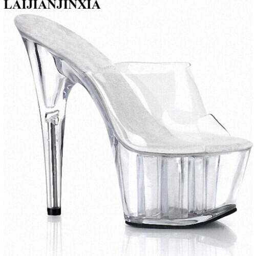 LAIJIANJINXIA New Transparent Women Slippers Platform Shoes Custom Colors 2019 Slippers Ladies 15Cm High Heels Summer Slippers