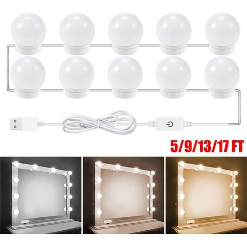 5V Makeup Mirror Light Bulbs USB Hollywood Vanity Lights Dimmable Makeup Light 6/10/14 Bulbs Kit for Dressing Table Vanity Lamp