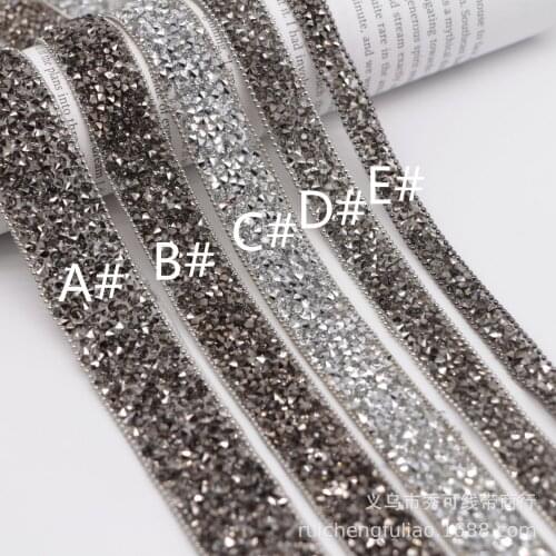 10Yards Iron On Rhinestone Tape Silver Hotfix Gemstone Lace Trim Hot Drilling Beaded Chain Ribbons Bridal Dress Belt Banding