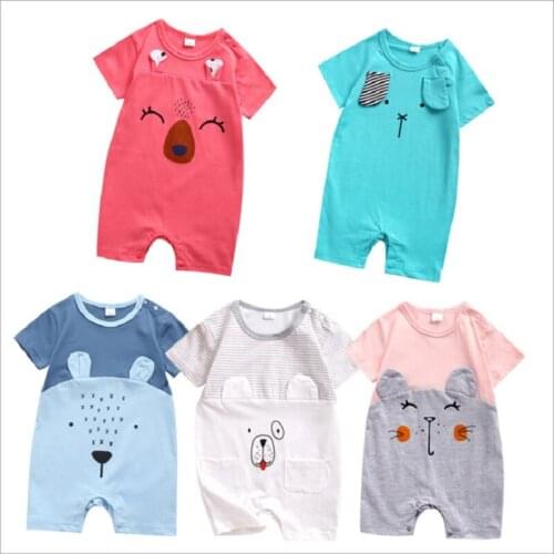 Summer clothes European and American childrens clothing cartoon bear print one-piece romper cotton romper