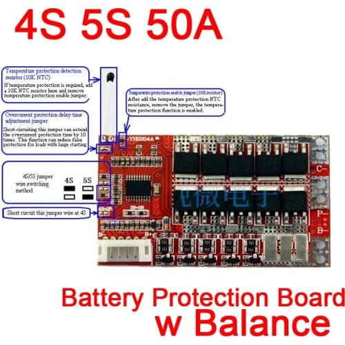 4S 5S 50A w/Balance 3.2V LiFePo4 Lithium Battery Cell PCB BMS Charging Protection Board Lithium iron phosphate battery