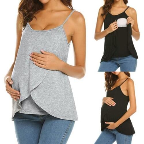 Women Pregnant Strappy Vest Nursing Tops Maternity Breastfeeding T-Shirt Summer Fashion Pregnancy Wear