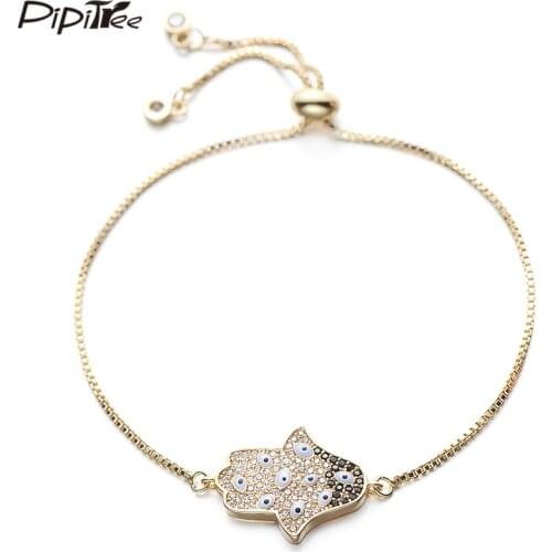 Pipitree Trendy Zircon Hamsa Hand Charm Bracelet with 9pcs Evil Eye Paved Slider Chain Bracelets & Bangles Jewelry for Men Women