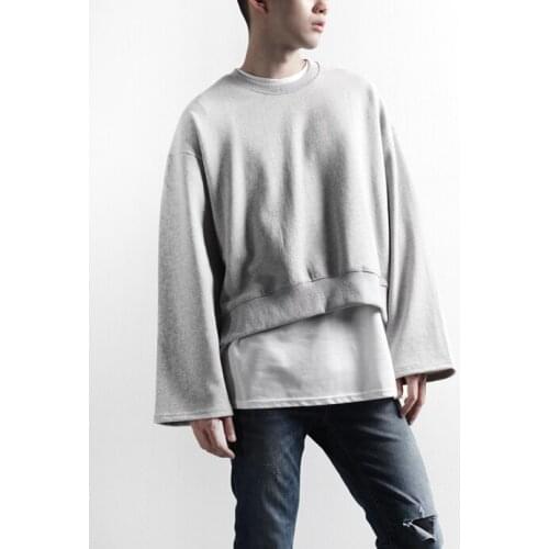 Spring and autumn mens sweater hairstylist fashion mens casual round neck short long sleeve sweater loose large size top