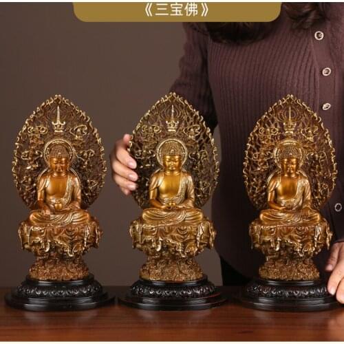 A SET 3P High grade gilding Buddha SAN BAO FO Sakyamuni Amitayus Medicine Buddha statue HOME shrine shop bless safe protection